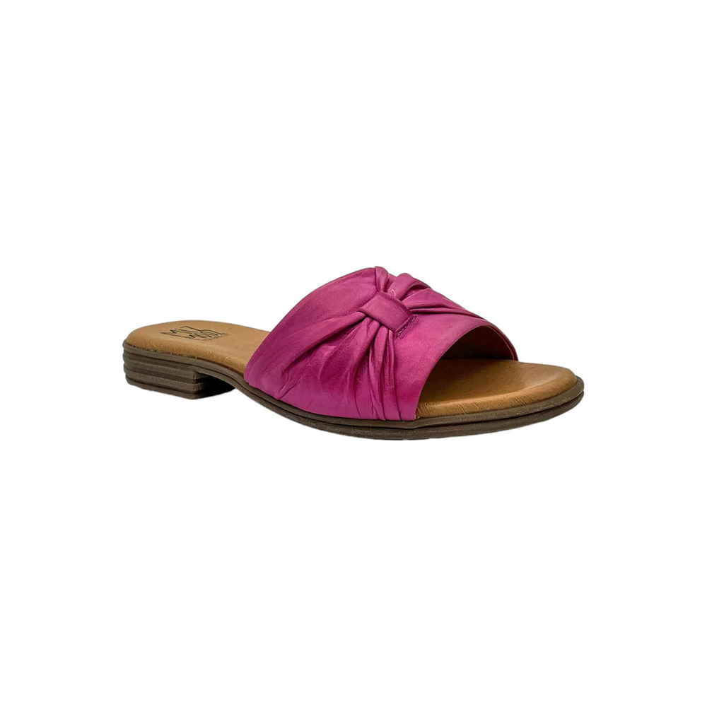 Miz Mooz Women's Leather Ruched Slide Sandals Daisey Fuchsia - Wide